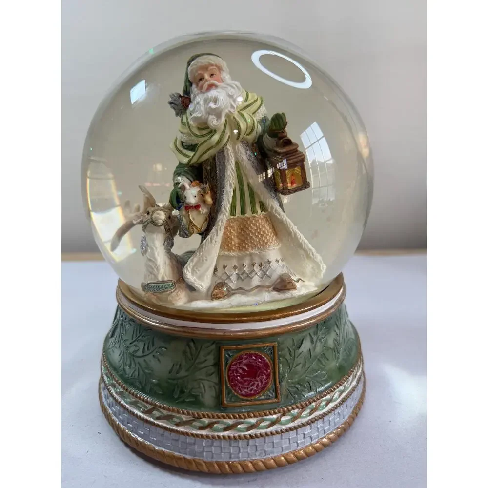 Vintage Fitz and Floyd Holiday Gregorian Santa Snowglobe Working Music Box